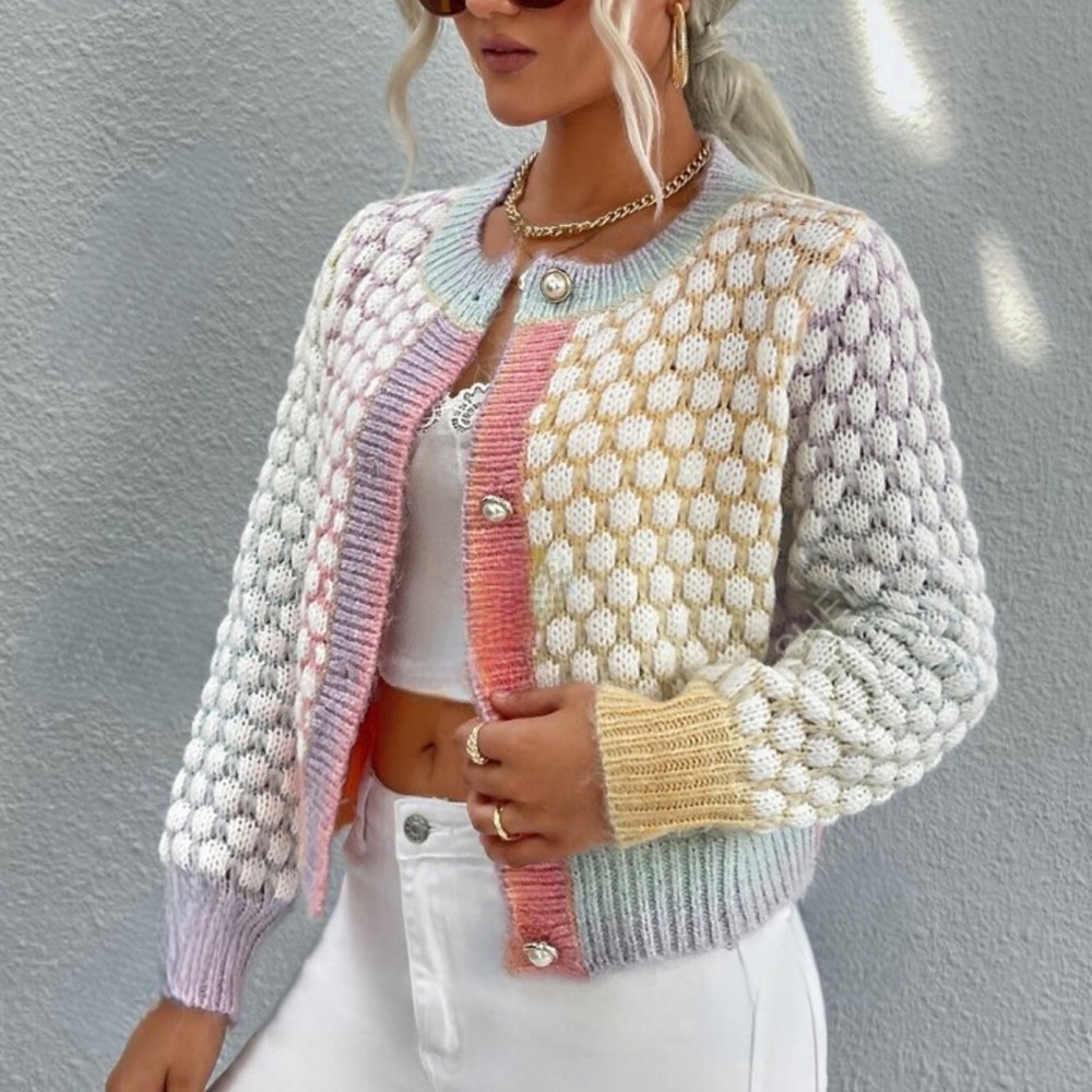 Ombre Pattern Cable Knit Drop Shoulder Sweater Ca… - image 3